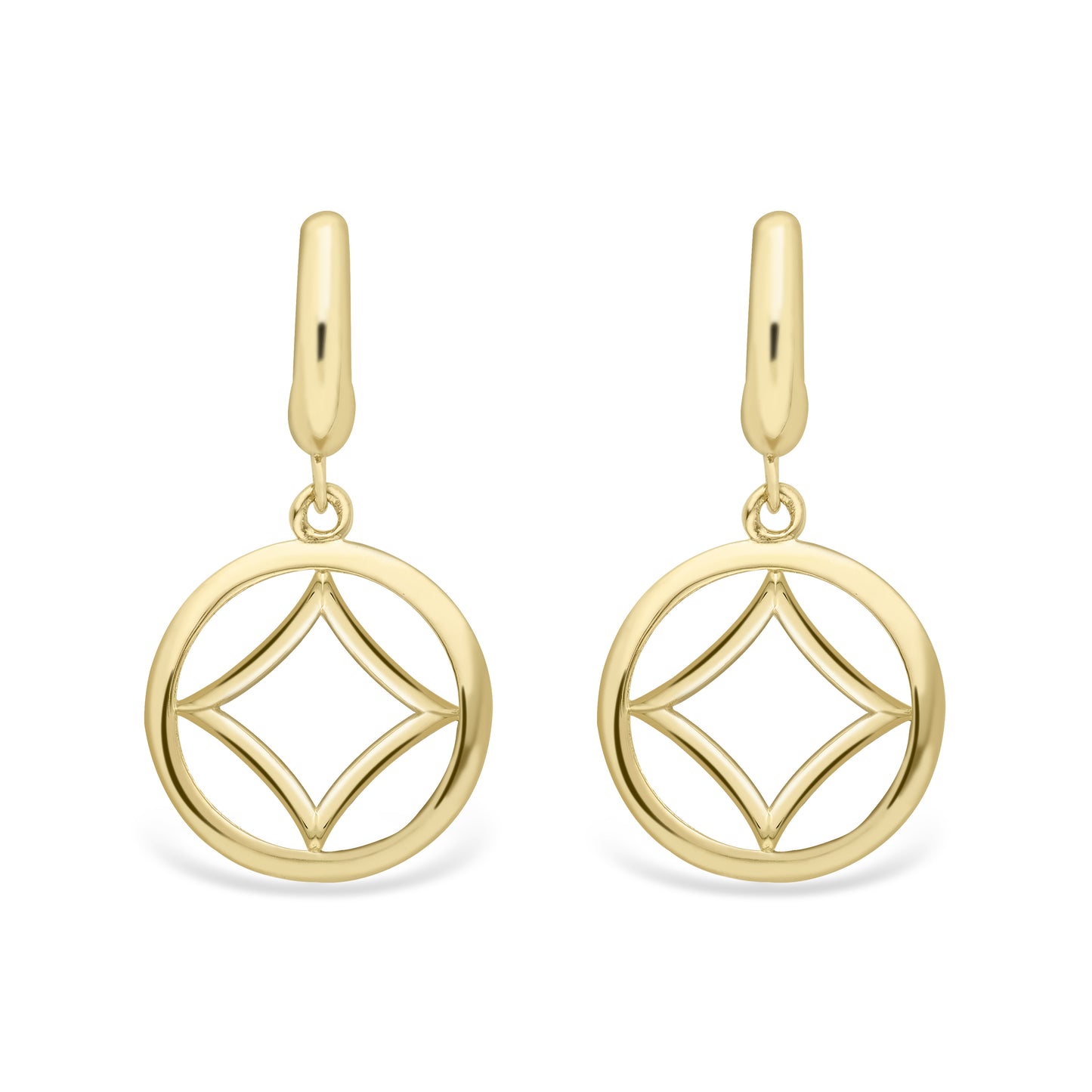 9ct Gold  Concaved Square Circle Drop Earrings - ERNR02288
