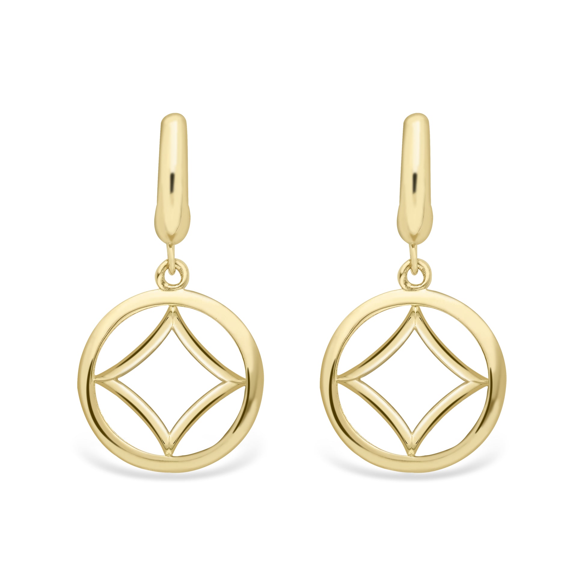 9ct Gold  Concaved Square Circle Drop Earrings - ERNR02288