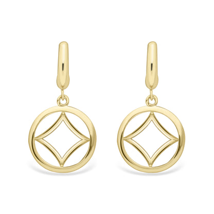 9ct Gold  Concaved Square Circle Drop Earrings - ERNR02288