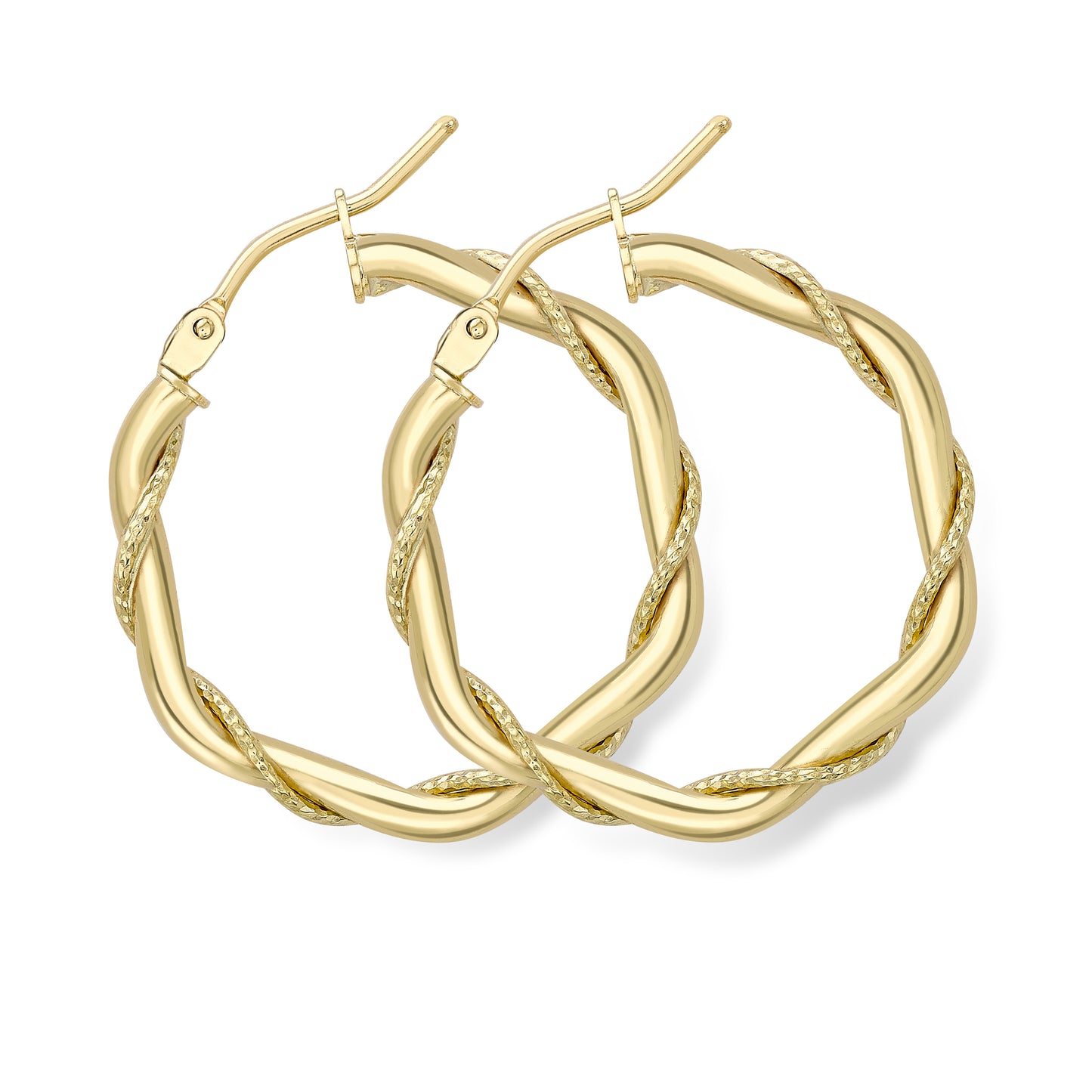 9ct Gold  Rope Entwined Twist Hexagonal Hoop Earrings 2mm - ERNR02323