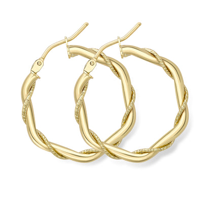 9ct Gold  Rope Entwined Twist Hexagonal Hoop Earrings 2mm - ERNR02323