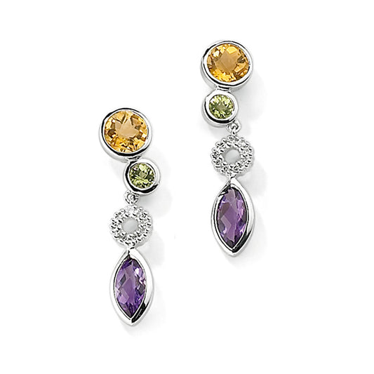 9ct White Gold  Citrine, Peridot, Amethyst & Diamond Earrings - - ERNR02338