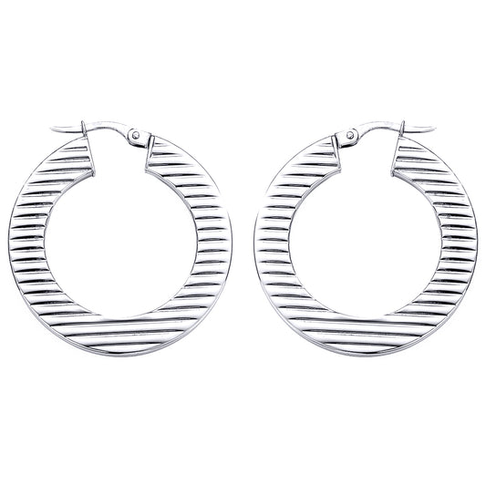 9ct White Gold  - Hoop Earrings - - ERNR02356