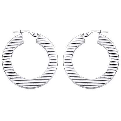 9ct White Gold  - Hoop Earrings - - ERNR02356