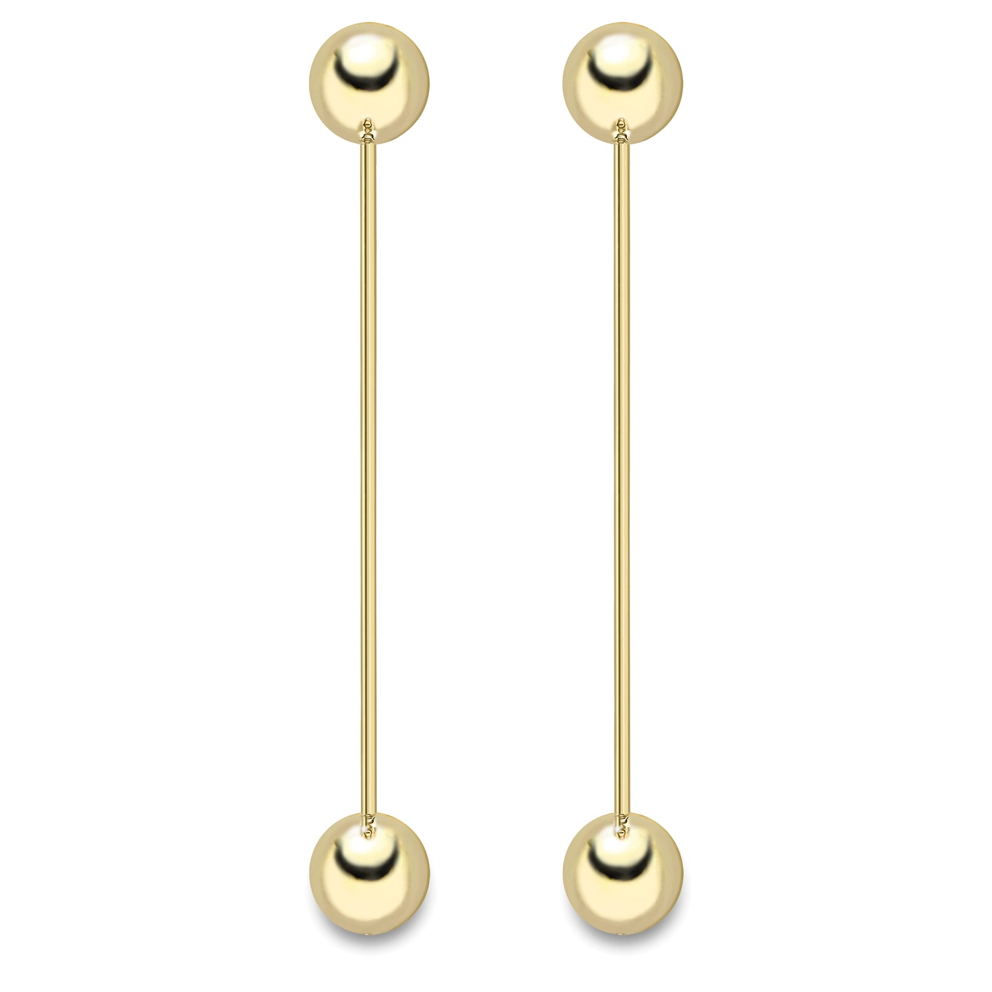 9ct Gold  Dumbell Bead Column Lollipop Drop Earrings - ERNR02364