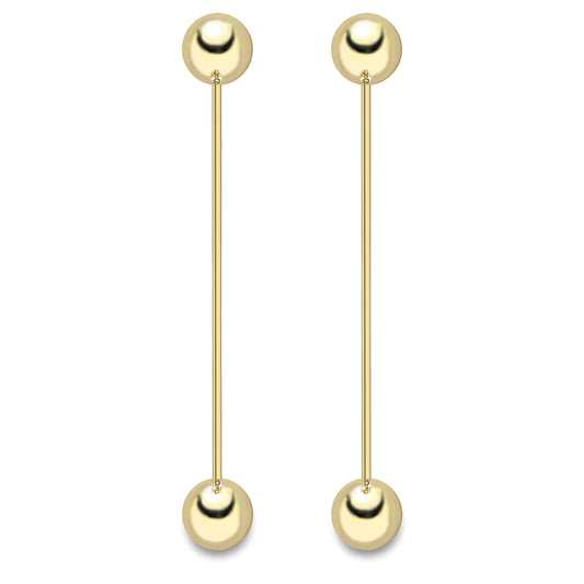 9ct Gold  Dumbell Bead Column Lollipop Drop Earrings - ERNR02364