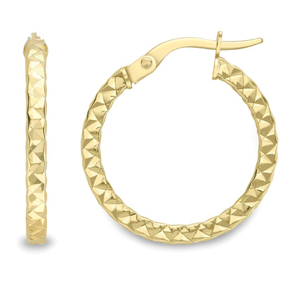 9ct Gold  Hammered Sparkle Square Tube Hoop Earrings - ERNR02371