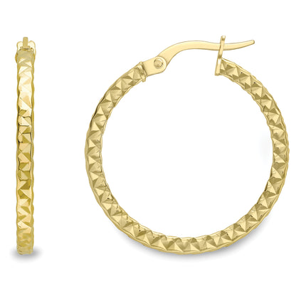 9ct Gold  Hammered Sparkle Square Tube Hoop Earrings - ERNR02372