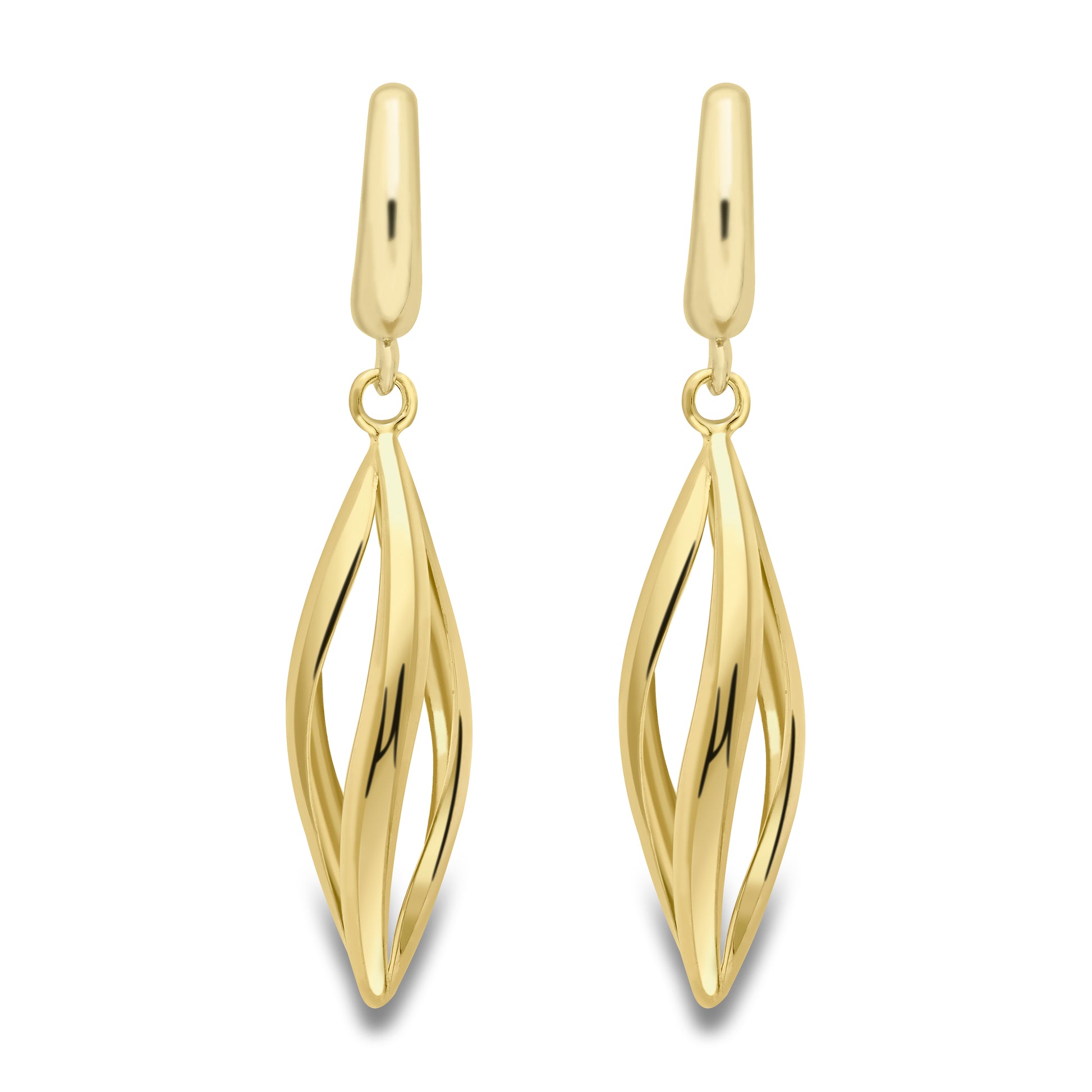 9ct Gold  Twist Flame Torpedo Drop Earrings - ERNR02403