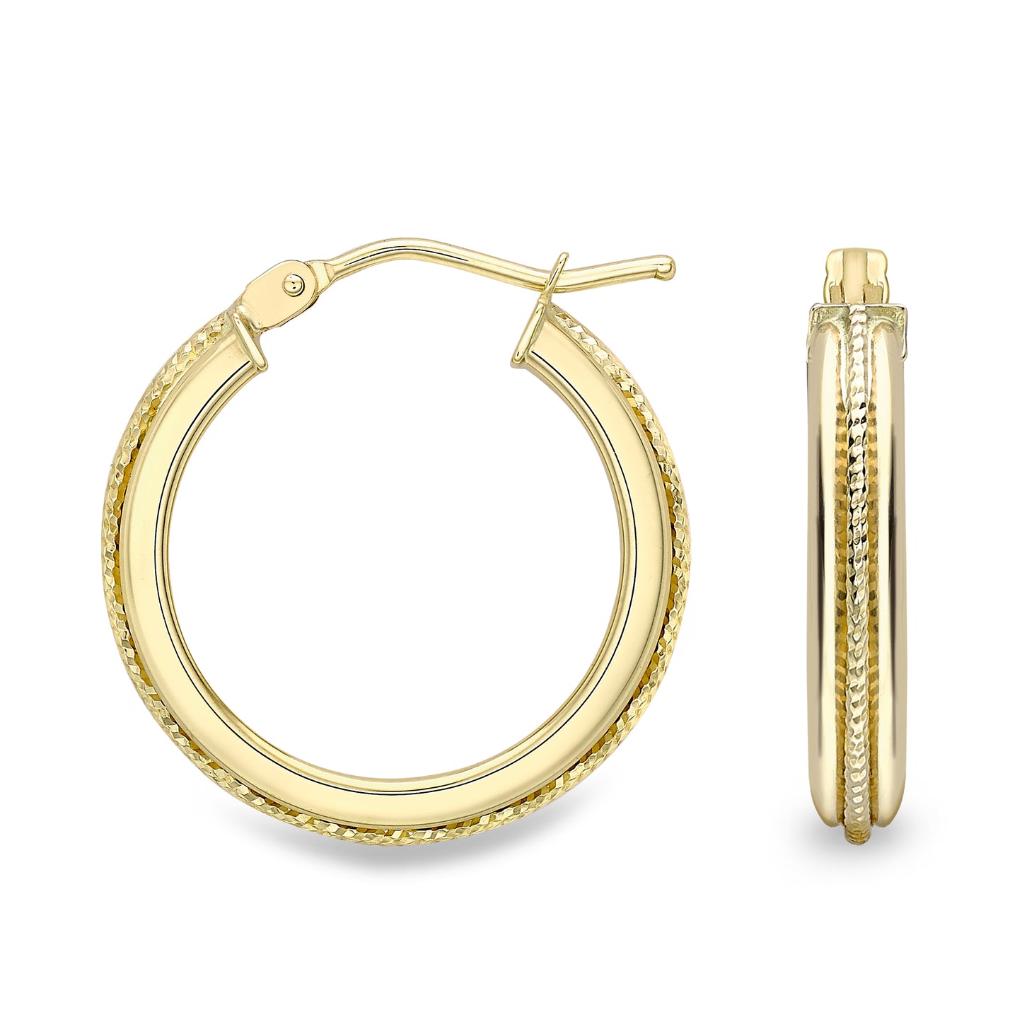 9ct Gold  Bead Rope Raised Edge Hoop Earrings 2mm - ERNR02451