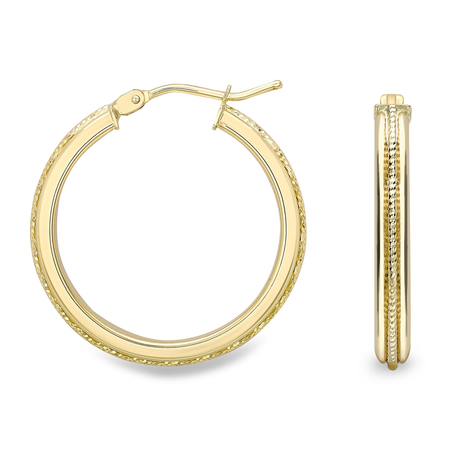 9ct Gold  Bead Rope Raised Edge Hoop Earrings 2mm - ERNR02452