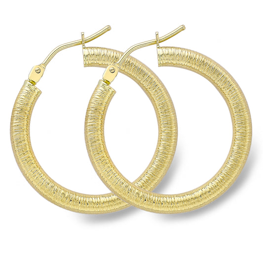 9ct Gold  Dizzy Shimmer Brushed Hoop Earrings 2mm - ERNR02500