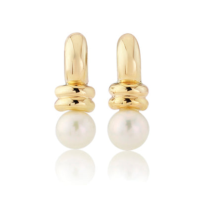 Ladies 9ct Gold  Collar Dangling 6mm Pearl Drop Stud Earrings 20mm - SENR02545