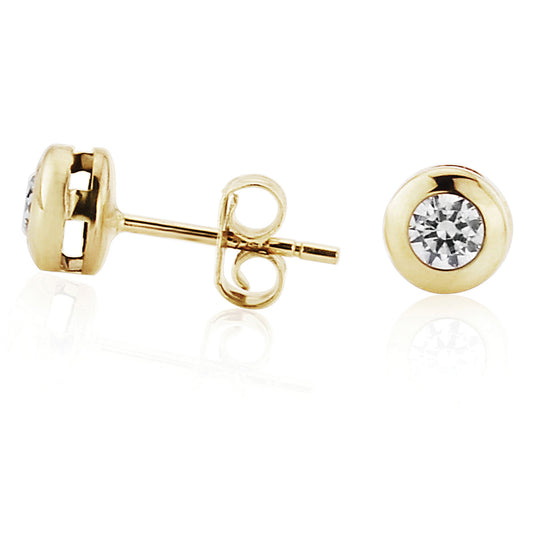 9ct Gold  Round Bezel CZ Stud Earrings 3mm - SENR02546