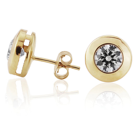 9ct Gold  Round Bezel CZ Stud Earrings 9mm 5mm - SENR02548