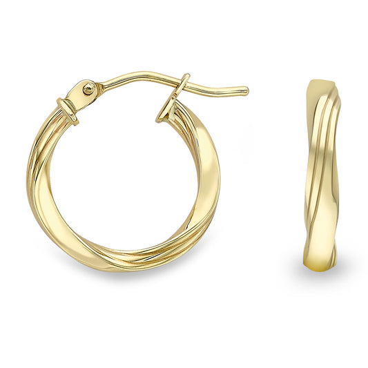 9ct Gold  Simple Double Flat Twist Hoop Earrings - ERNR02558