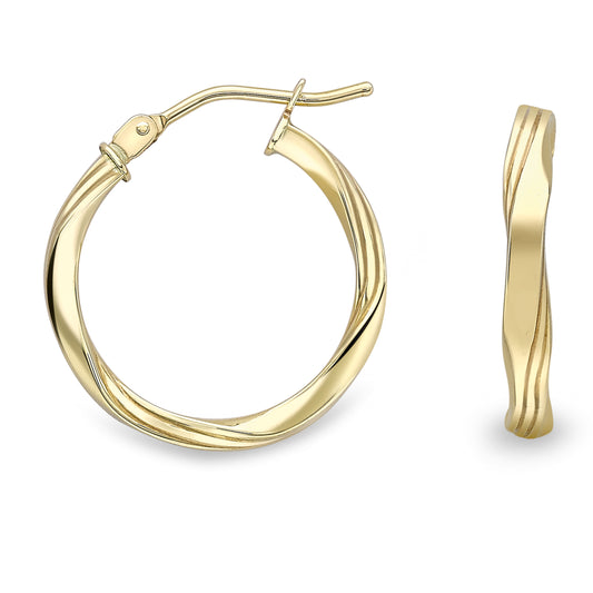 9ct Gold  Simple Double Flat Twist Hoop Earrings - ERNR02559