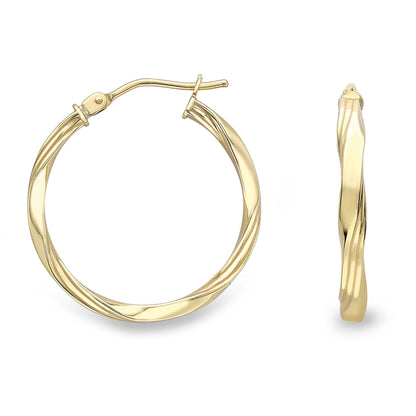 9ct Gold  Simple Double Flat Twist Hoop Earrings - ERNR02560