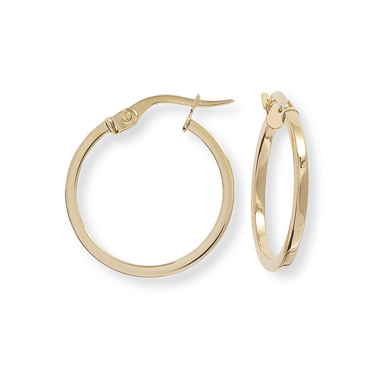 Ladies 9ct Gold  1.5mm Square Tube Round Hoop Earrings 20mm - ERNR02579