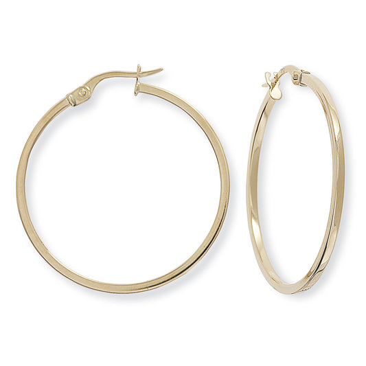 Ladies 9ct Gold  1.5mm Square Tube Round Hoop Earrings 30mm - ERNR02581