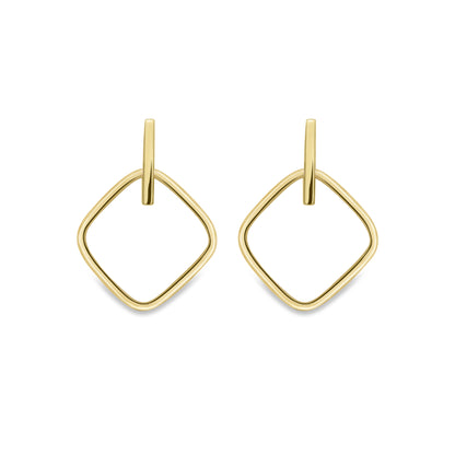 9ct Gold  Rhombus Square Cushion Drop Earrings - ERNR02582