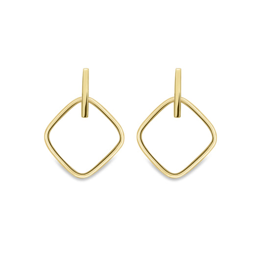 9ct Gold  Rhombus Square Cushion Drop Earrings - ERNR02582