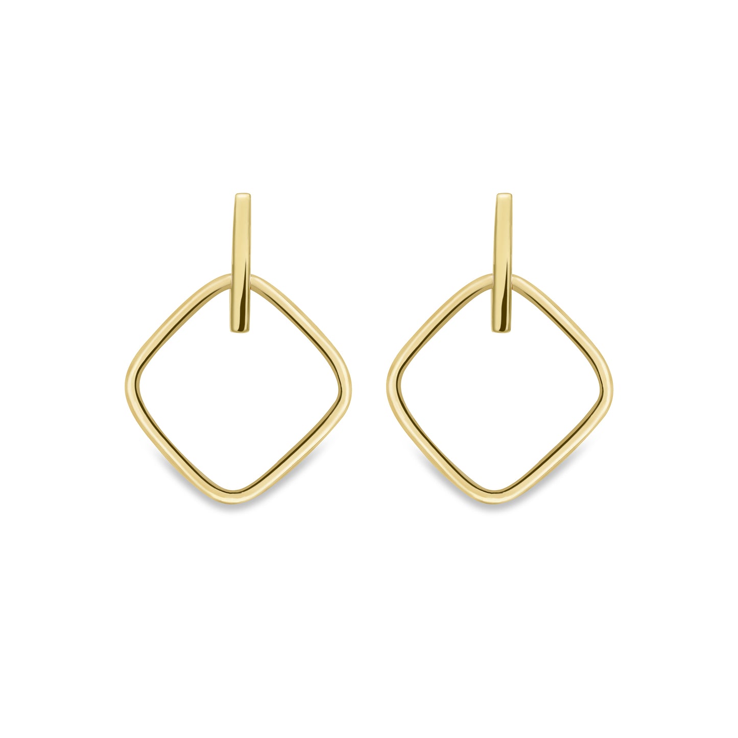 9ct Gold  Rhombus Square Cushion Drop Earrings - ERNR02582