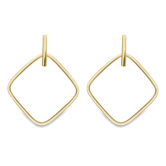 9ct Gold  Rhombus Square Cushion Drop Earrings - ERNR02583