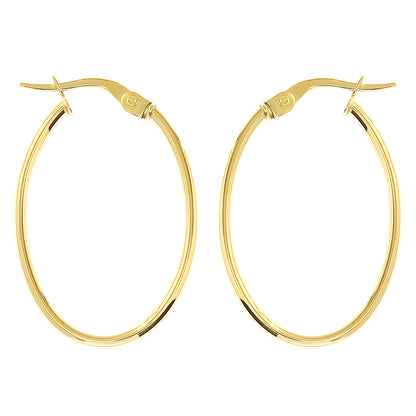 9ct Gold  Plain Polished Oval Slim Hoop Earrings 19mmx28mm - ERNR02584