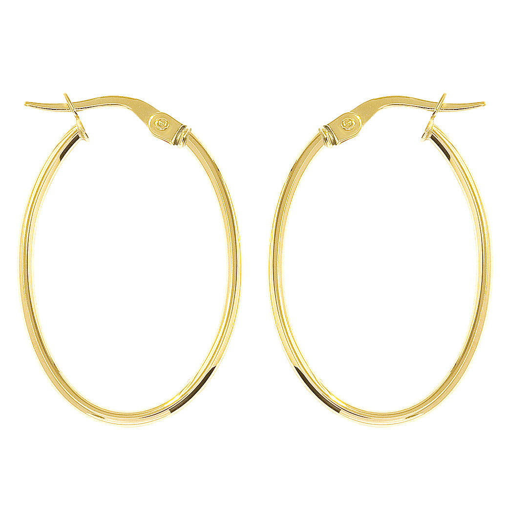 9ct Gold  Plain Polished Oval Slim Hoop Earrings 19mmx28mm - ERNR02584