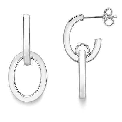 9ct White Gold  Oval Link Square Tube Drop Earrings - ERNR02587