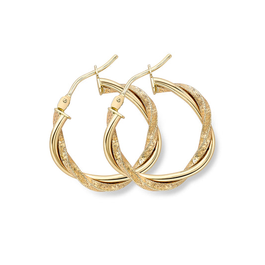 9ct Gold  Sparkle Dust Double Tri Twist Hoop Earrings - ERNR02602