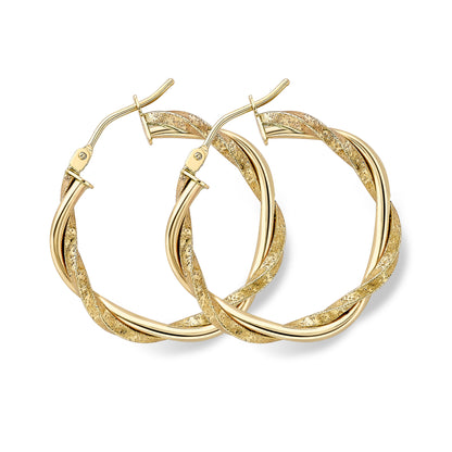 9ct Gold  Sparkle Dust Double Quad Twist Hoop Earrings - ERNR02603