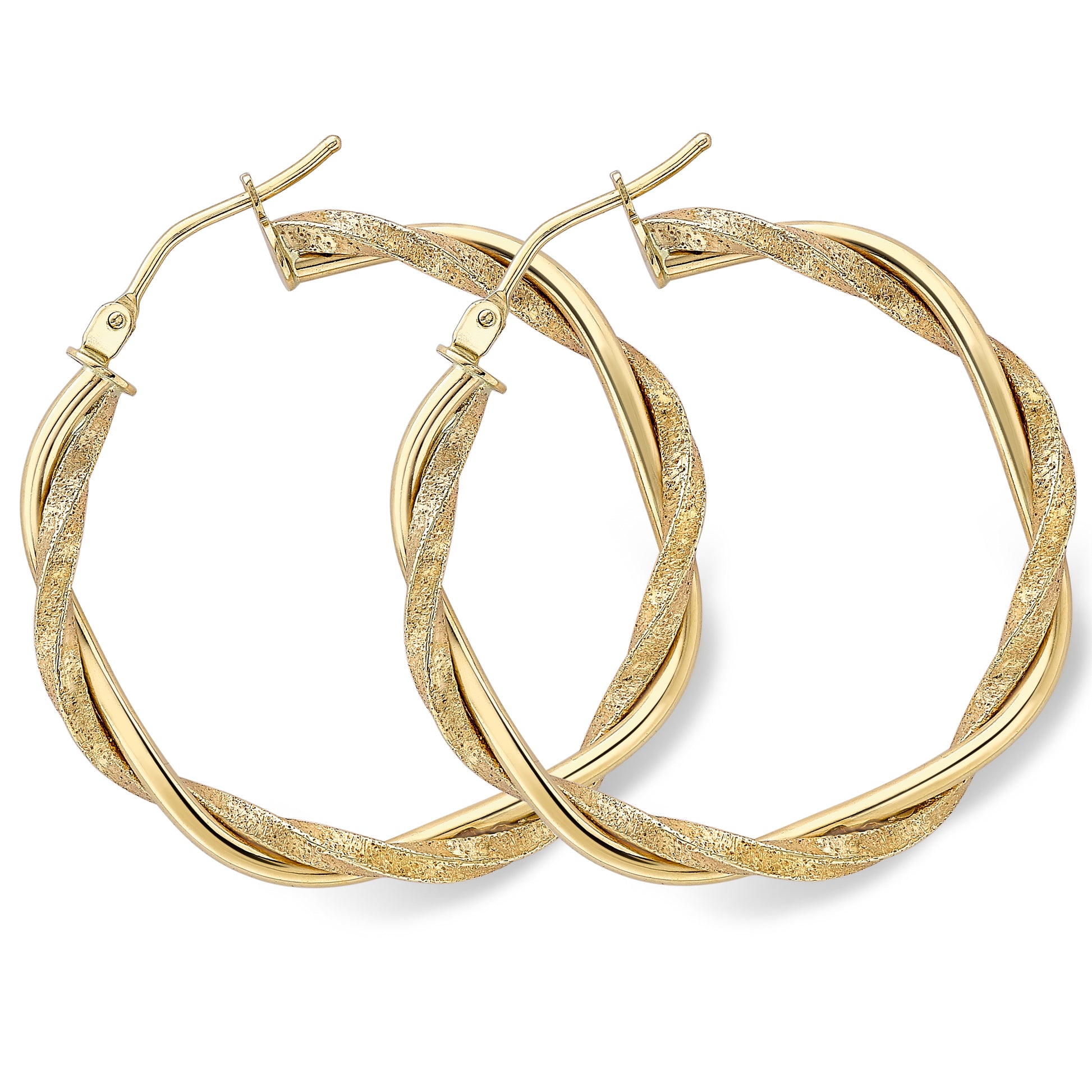 9ct Gold  Sparkle Dust Double Square Twist Hoop Earrings - ERNR02604