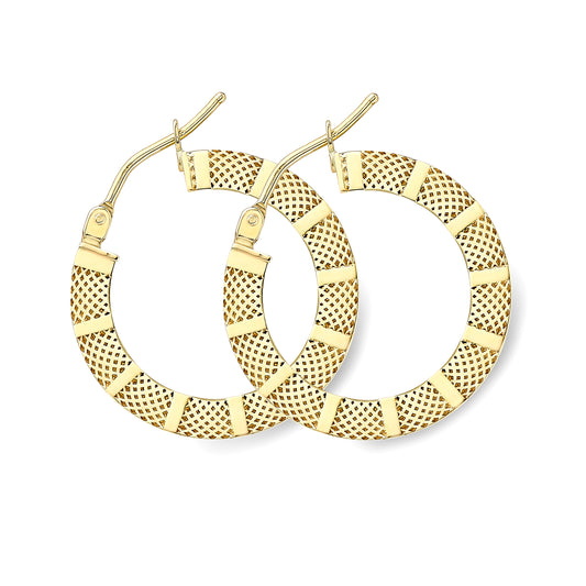 9ct Gold  Mesh Bars Lifebuoy Flat Hoop Earrings 2mm - ERNR02609