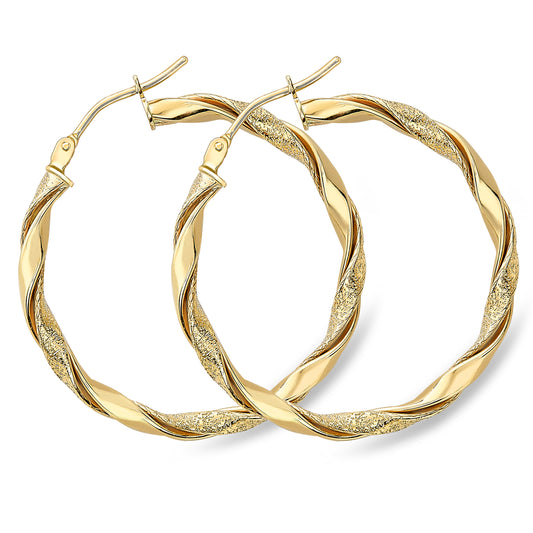 9ct Gold  Sparkle Dust Elegant Twist Hoop Earrings 2mm - ERNR02611