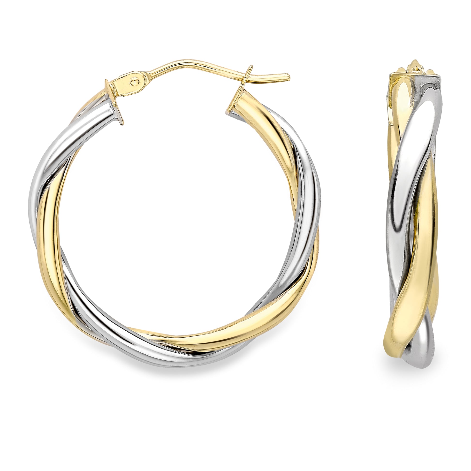 9ct White & Yellow Gold  Double Triangular Twist Hoop Earrings - ERNR02618