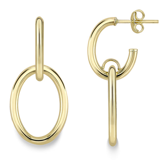 9ct Gold  Oval Link Round Tube Drop Earrings - ERNR02620