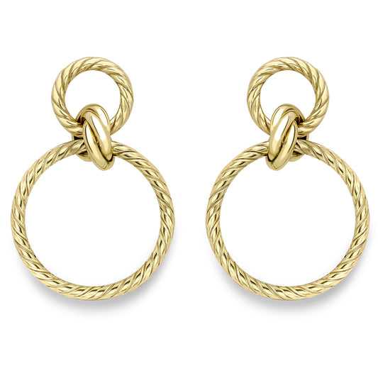 9ct Gold  Double Ring Rope Russian Knot Drop Earrings - ERNR02624