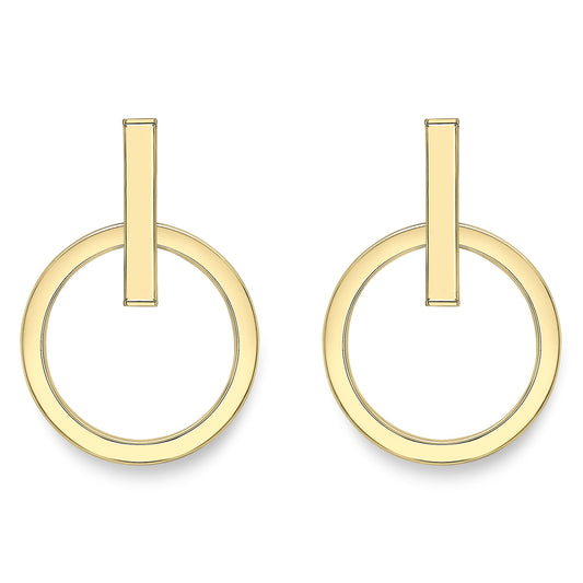 9ct Gold  Circles & Bars Drop Earrings - ERNR02626