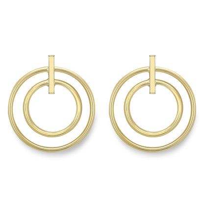 9ct Gold  Double Circles & Bars Drop Earrings - ERNR02627