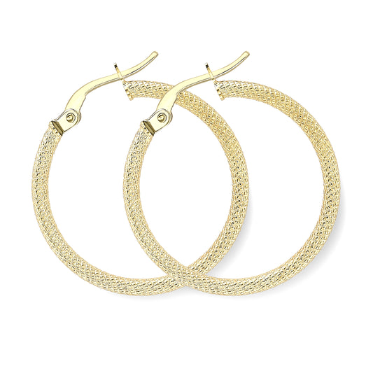 9ct Gold  Snake Skin Hoop Earrings 1.5mm - ERNR02629