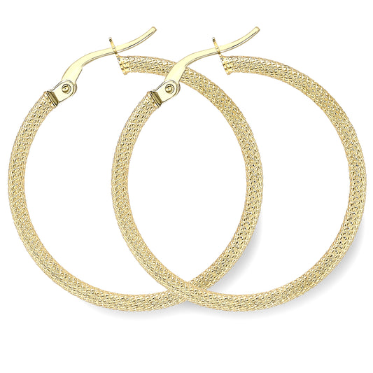 9ct Gold  Snake Skin Hoop Earrings 1.5mm - ERNR02630