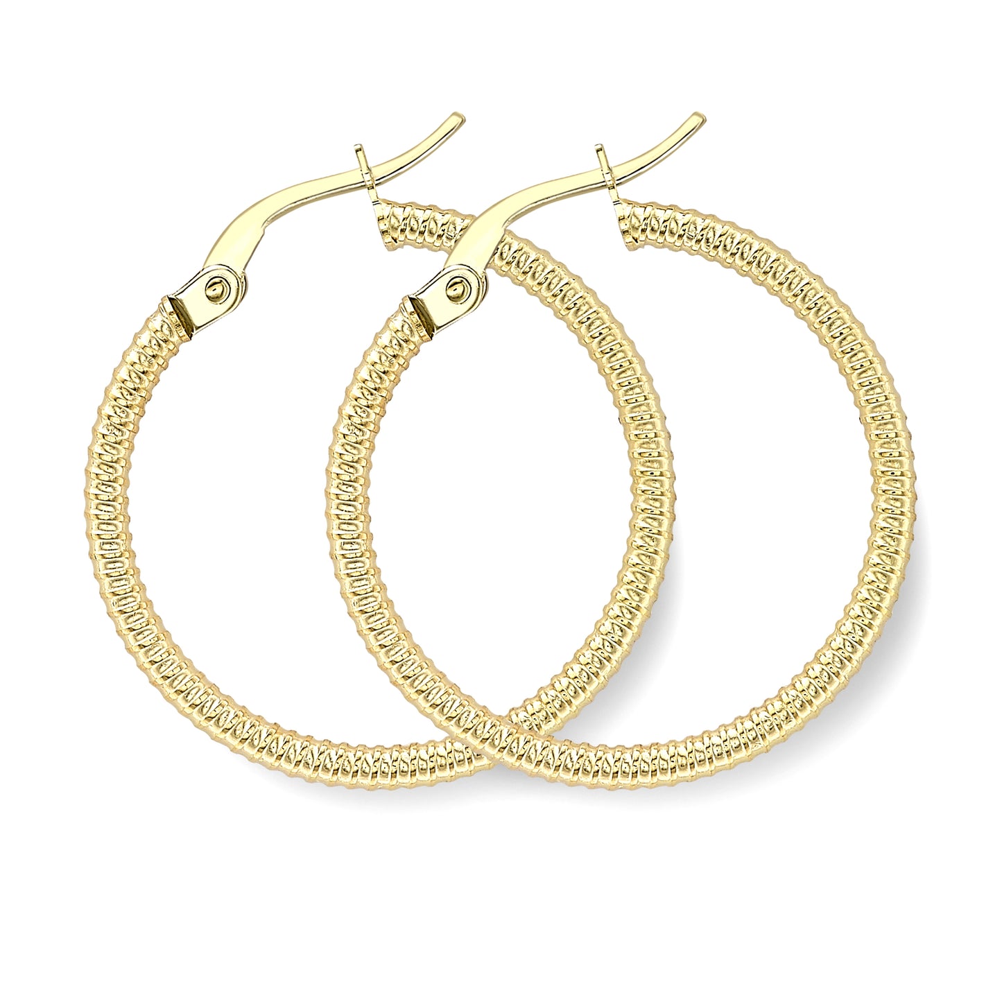 9ct Gold  Beaded Ribbed Hoop Earrings 1.5mm - ERNR02632