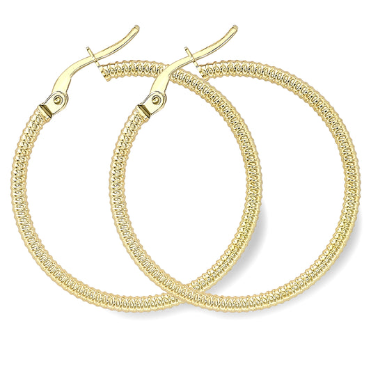 9ct Gold  Beaded Ribbed Hoop Earrings 1.5mm - ERNR02633