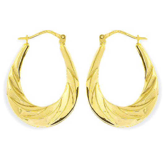 9ct Gold  - Patterned Creole Earrings - - ERNR02642