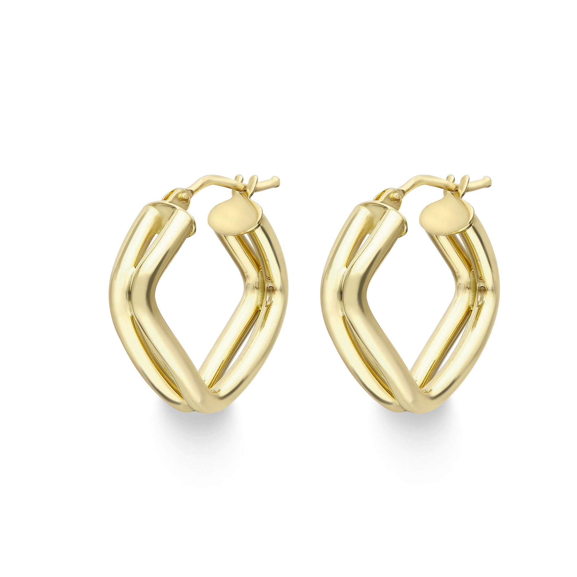 9ct Gold  Double Tube Cushion Parallelogram Hoop Earrings - ERNR02655