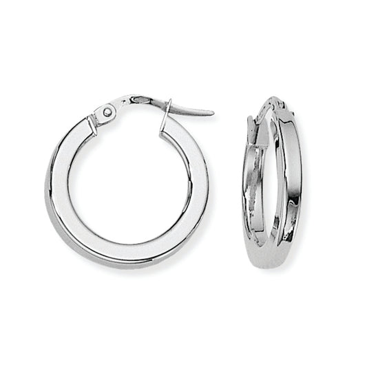 Ladies 9ct White Gold  Square Tube Round Hoop Earrings - 17mm - ERNR02691