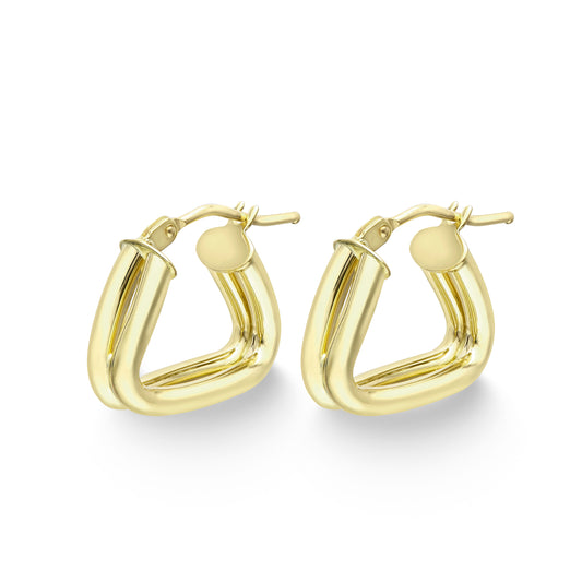 9ct Gold  Double Tube Cushion Triangle Hoop Earrings - ERNR02712