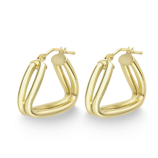 9ct Gold  Double Tube Cushion Triangle Hoop Earrings - ERNR02713